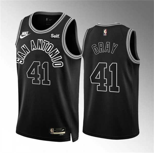 Men%27s San Antonio Spurs #41 Raiquan Gray 2022-23 Black Classic Edition Stitched Basketball Jersey Dzhi